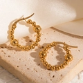 Golden beaded hoop earrings with polished metal spheres and a classic pin closure - Metal Beaded Hoop (#1227)