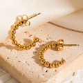 Elegant 18k gold plated beaded C-shaped hoop earrings with a high-polished metallic finish - Minimalist C-Shaped Beaded Hoop (#1231)