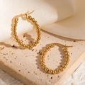Elegant gold-plated 18k hoop earrings with textured beaded design for women - Vintage Ball Bead Hoop (#1235)