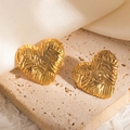 Golden heart stud earrings with irregular wrinkled texture in vintage style - Crumpled Texture Heart Stud (#1236)
