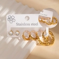 18K gold plated stainless steel hoop earring set with polished and rope textures - BJGE1377 Style (BJGE1377)