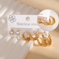 Set of gold stainless steel stud earrings and textured hoop earrings on display card - BJGE1378 Style (BJGE1378)