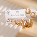 Golden stainless steel earring set featuring clear rhinestones and textured hoops - BJGE1380 Style (BJGE1380)