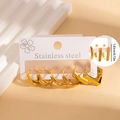 Three pairs of golden stainless steel hoop earrings in 1.83cm size with unique textures - Geometric Hoop and Stud Set (#1257)