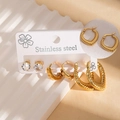 Tre paia di orecchini in acciaio inossidabile placcato oro 18K con cuori e forme a U - Stile BJGE1382 (BJGE1382)