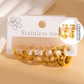 Three pairs of polished golden stainless steel hoop earrings with heart and round designs - Heart and Round Hoop Set (#1260)