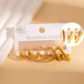 Three-piece set of golden stainless steel hoop earrings and V-shaped geometric studs - V-Shape and Round Hoop Set (#1264)