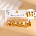 Three pairs of golden minimalist stainless steel hoop earrings in various sizes for women - Triple Round Hoop Set (#1265)