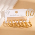 Three pairs of elegant golden U-shaped stainless steel hoop earrings for women - Oval Hoop Set (#1267)