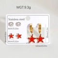 Detailed view of stainless steel earring set with red enamel starfish and crystals - Red Starfish Style (BJGE1454)
