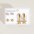 Set dettagliato di tre orecchini in acciaio con stelle marine e zirconi trasparenti - Stile Conchiglia Bianca (BJGE1457)