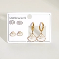 Détail du lot de boucles d'oreilles étoile de mer et coquillage en acier avec émail blanc - Blanc (#1460)