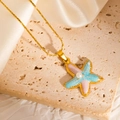 Seestern Anhänger Halskette mit blauem Emaille und Perle an goldener Kette - Macaron Perle Seestern Stil (JJN0241)