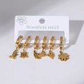 Set of six gold stainless steel earrings featuring fishbone, turtle, and floral charms - Fishbone Turtle Butterfly Animal and Plant Pendant Set (E0064)