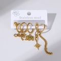 Detail of gold stainless steel earrings set with butterfly, elephant and star charms - Bow Elephant Star Thin Chain Pendant Set (E0065)