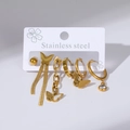 Detail of gold butterfly earring set in stainless steel with crystal accents - Butterfly Elements Tassel and Ball Earrings Set (E0069)