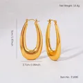 Detailed view of large gold-plated U-shaped earrings with 5cm height and 2.7cm width dimensions - U-Shaped Streamlined Polished Earrings (BJGE1696) / Gold
