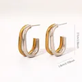 Détail des boucles d'oreilles créoles bicolores entrelacées en acier inoxydable - Style en Forme de C Entrelacé à Double Ligne (E1709)