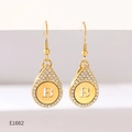 Detail of gold teardrop earrings with pavé crystals and letter B engraving - Alphabet B Earrings (E1662)