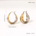Détail macro de boucles d'oreilles créoles géométriques en acier avec dimensions précises - Style Anneau Entrelacé Multi-Bagues (E1710)