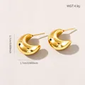 Detailed macro view of 18k gold plated stainless steel chunky U-shaped hoop earrings - Polished Thick C-shape Crescent Studs (BJGE1705)