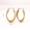Détail de boucles d'oreilles créoles ovales torsadées bicolores avec dimensions - Style Ovale Tressé en Corde Torsadée (E1712)
