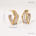 Détail des boucles d'oreilles géométriques bicolores en C avec dimensions et structure - Style de Cadre Géométrique Multicouche (E1713)