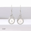 Silver teardrop earrings with halo crystals and letter A engraving for women - Alphabet A Earrings (E1667)