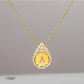 Luxury gold letter A pendant necklace with teardrop crystal halo and delicate chain link - Alphabet A Necklace (N0587)