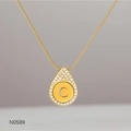 Close-up of gold water-drop necklace with Zircon inlay and letter C engraving - Alphabet C Necklace (N0589)