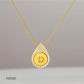Macro view of gold letter D pendant with sparkling rhinestones on snake chain - Alphabet D Necklace (N0590)