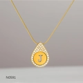 Close-up of gold water wave chain with a teardrop pendant featuring the letter J - Alphabet J Necklace (N0591)