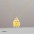 Detail of gold snake chain necklace with a rhinestone letter K teardrop pendant - Alphabet K Necklace (N0592)