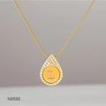 Detail view of a gold-plated teardrop pendant with micro-pave crystals and letter L - Alphabet L Necklace (N0593)