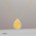 Detailed view of golden teardrop pendant with S initial and sparkling rhinestones - Alphabet S Necklace (N0595)