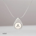 Detailed view of silver pendant necklace with letter A engraving and diamond accents - Alphabet A Necklace (N0597)