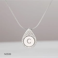 Close-up of silver letter C pendant with sparkling rhinestones on a snake chain - Alphabet C Necklace (N0599)