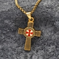 Punk style gold titanium cross necklace with Knights Templar seal on a rugged rock background - Gold Color Pendant (No Chain)