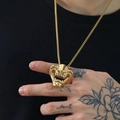 Ciondolo maschera Hannya giapponese in oro lucido con catena box per stile hip hop uomo - Pendaglio Color Oro (Senza Catena)