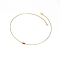 Minimalist gold stainless steel O-chain necklace with a rectangular red gemstone pendant - Gold Red