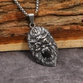 Detail of roaring Sun Wukong pendant in antique silver steel with punk style chain - Pendant Only / Steel Color Pendant Only (Without Chain) (HT-4934)