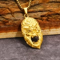 Detail of golden Sun Wukong pendant on box chain over rustic wood and stone background - Pendant Only / Gold Color Pendant Only (Without Chain) (HT-4934)