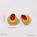 Detailed view of vintage gold-tone earrings with amber resin and ribbed metallic texture - Sunflower Petal Style (BJGE1782)