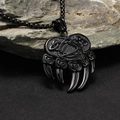 Macro detail of Nordic bear paw pendant with Celtic knot patterns on a rock surface - Black Pendant Only (Without Chain)