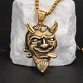 Close-up of vintage gold bull demon pendant with punk gothic textures on stone - Gold Color Pendant Only (Without Chain)
