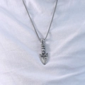 Detail of vintage Viking spear cross pendant with antique embossed texture on steel chain - Steel Color Pendant Only (Without Chain)