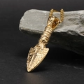 Macro shot of gold spearhead pendant with cross relief on a dark stone background - Pendant Only (Without Chain)