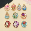 Vintage enamel floral charms with pearls for DIY jewelry making in various designs - Assorted Flower Series (SN1108)