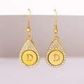Golden teardrop earrings with sparkling rhinestones and 'D' letter detail - Alphabet D Earrings (E1671-3)