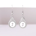 Silver teardrop earrings with crystals and letter J engraving for elegant women - Alphabet J Earrings (E1671-1)